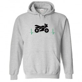 Motorcycle With Heart Beat Line Unisex Classic Kids and Adults Pullover Hoodie									 									 																 									 									
